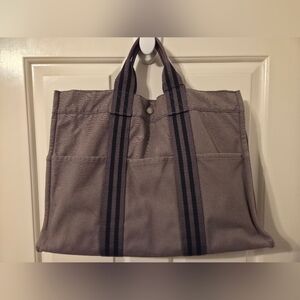 Hermès Fourre-Tout MM Gray Canvas Tote Bag Authentic